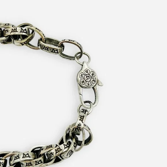 Silver Mantra Bracelet Buddhist Meditation Double Anchor Chain - Picture 3 of 9